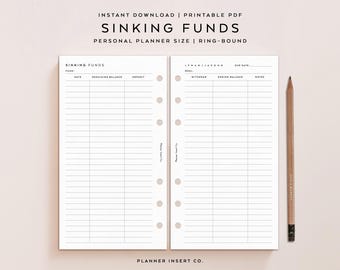 PERSONAL SIZE // Sinking Funds Tracker Planner Insert Printable, Savings Tracker, Savings Challenge, Savings Jar, Savings Log, Minimalist
