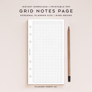 TAMAÑO PERSONAL // Cuaderno con cuadrícula y página de encabezado, inserto imprimible para agenda, papel cuadriculado, papel para tomar notas, papel para escribir, agenda minimalista