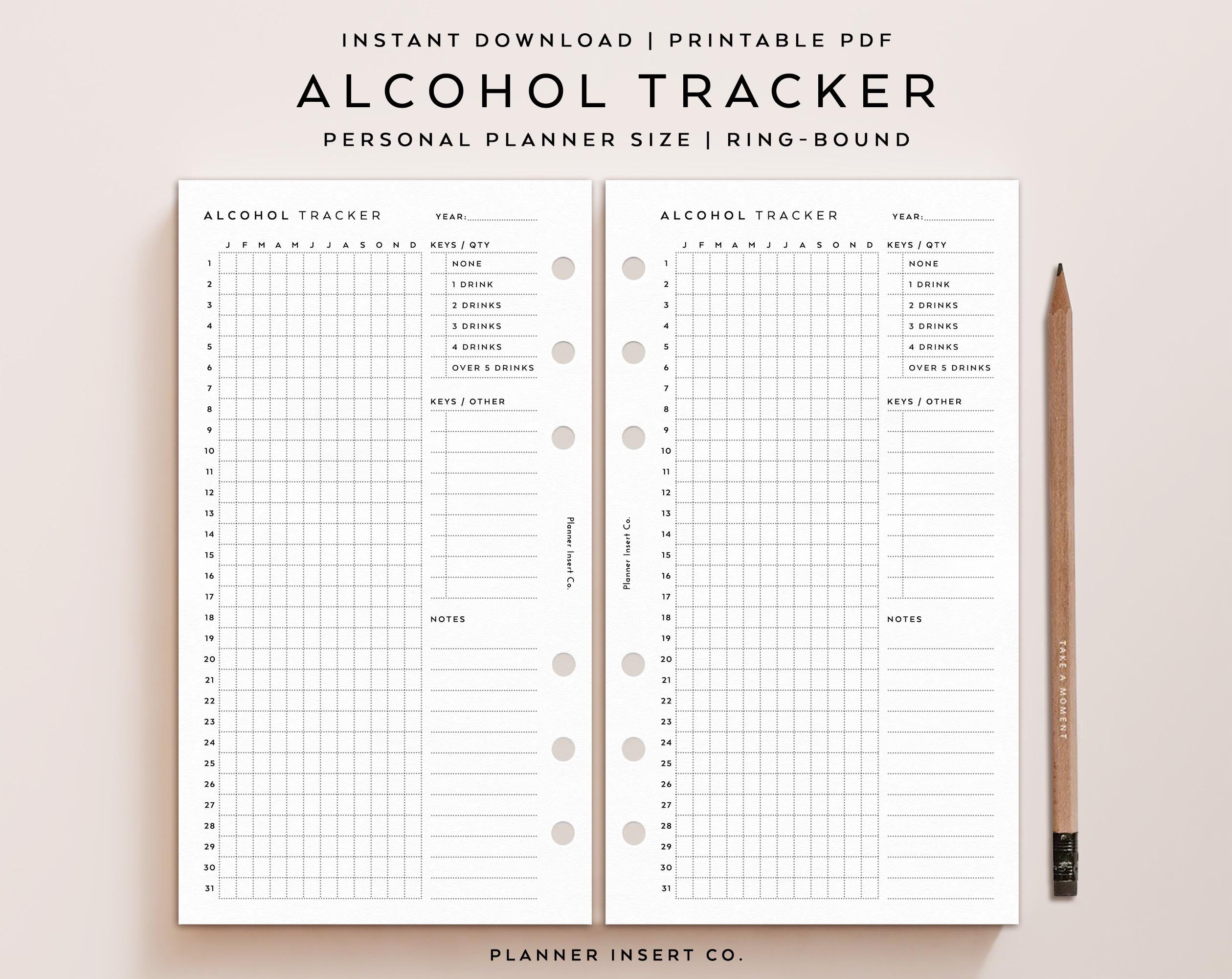 PERSONAL SIZE // Alcohol Tracker Printable Planner Insert / Drinking ...
