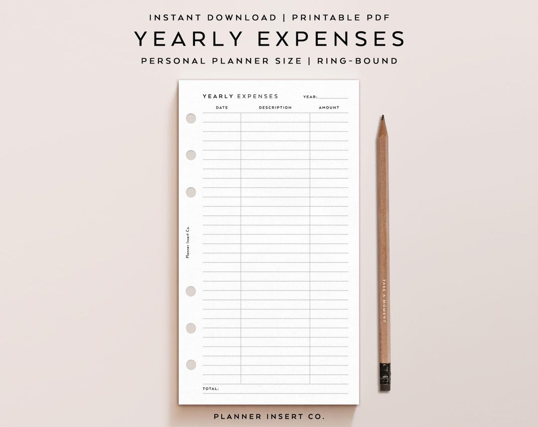PERSONAL SIZE // Yearly Expenses Tracker Planner Printable Insert ...