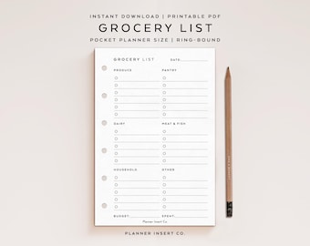 Format de poche/Planificateur imprimable liste de courses, liste de courses, agenda de courses, planificateur de repas, régime alimentaire, santé et remise en forme