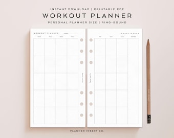 PERSONAL SIZE // Monthly Workout Planner Printable Planner Insert, Workout Schedule, Fitness Plan Journal, Gym Workout Weight Loss Tracker