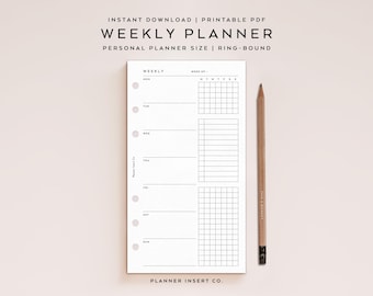 PERSONAL SIZE // Undated Weekly Planner Printable Insert / Weekly Horizontal / Week At A Glance Overview Schedule Layout / WO1P / Minimal