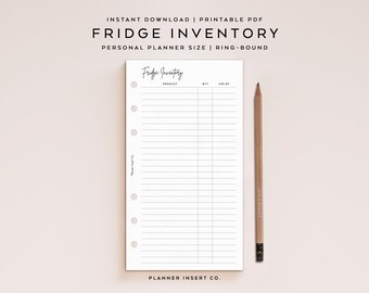 PERSONAL SIZE // Fridge Inventory List Tracker Printable Planner Insert, Food Expiration Log Tracker, Home & Kitchen Inventory Log, Minimal