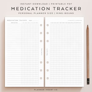 PERSOONLIJKE GROOTTE//maandelijkse medicatietracker afdrukbare planner invoegen, medicatielijst intake, medicatieoverzicht logboektracker, medicatiechecklist
