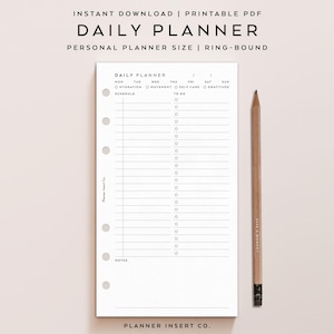 PERSONAL SIZE // Minimalist Daily Planner Printable Insert / Daily To Do List / Undated Day Planner Inserts / Productivity Schedule Agenda
