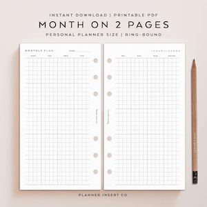 PERSONAL SIZE // Monthly Planner Printable Insert / Month on Two Pages ...