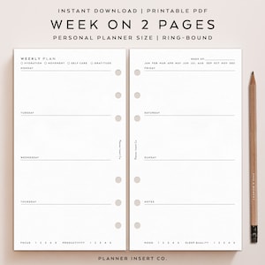 PERSONAL SIZE // Weekly Planner Printable Insert / Week on 2 Pages / Week At a Glance / Weekly Organizer / Weekly Agenda / Minimal Planner