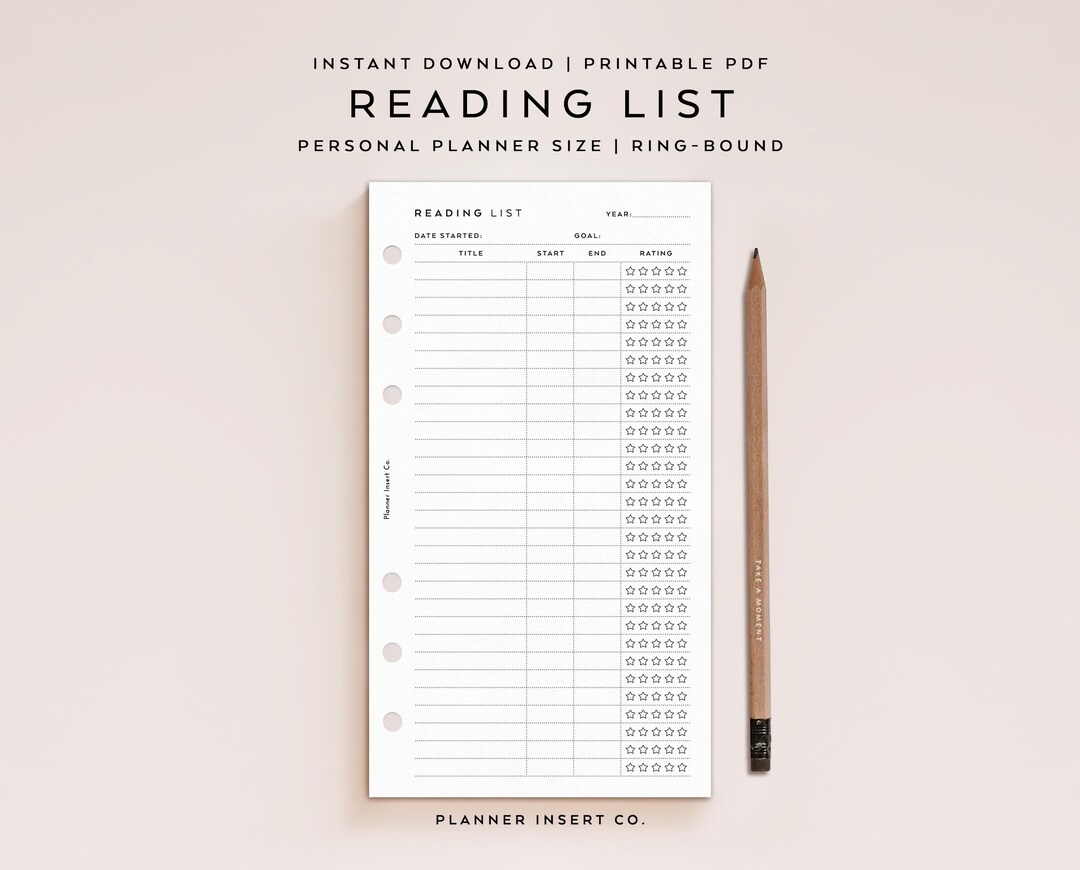 PERSONAL SIZE // Reading Log Printable Planner Insert / Reading Journal ...