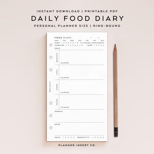 DIMENSIONI PERSONALI // Diario alimentare giornaliero stampabile, diario alimentare, monitoraggio giornaliero delle calorie, pianificatore giornaliero dei pasti, salute e fitness giornalieri