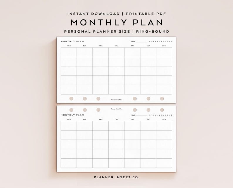 PERSONAL SIZE // Monthly Planner Printable Insert / Month on One Page ...