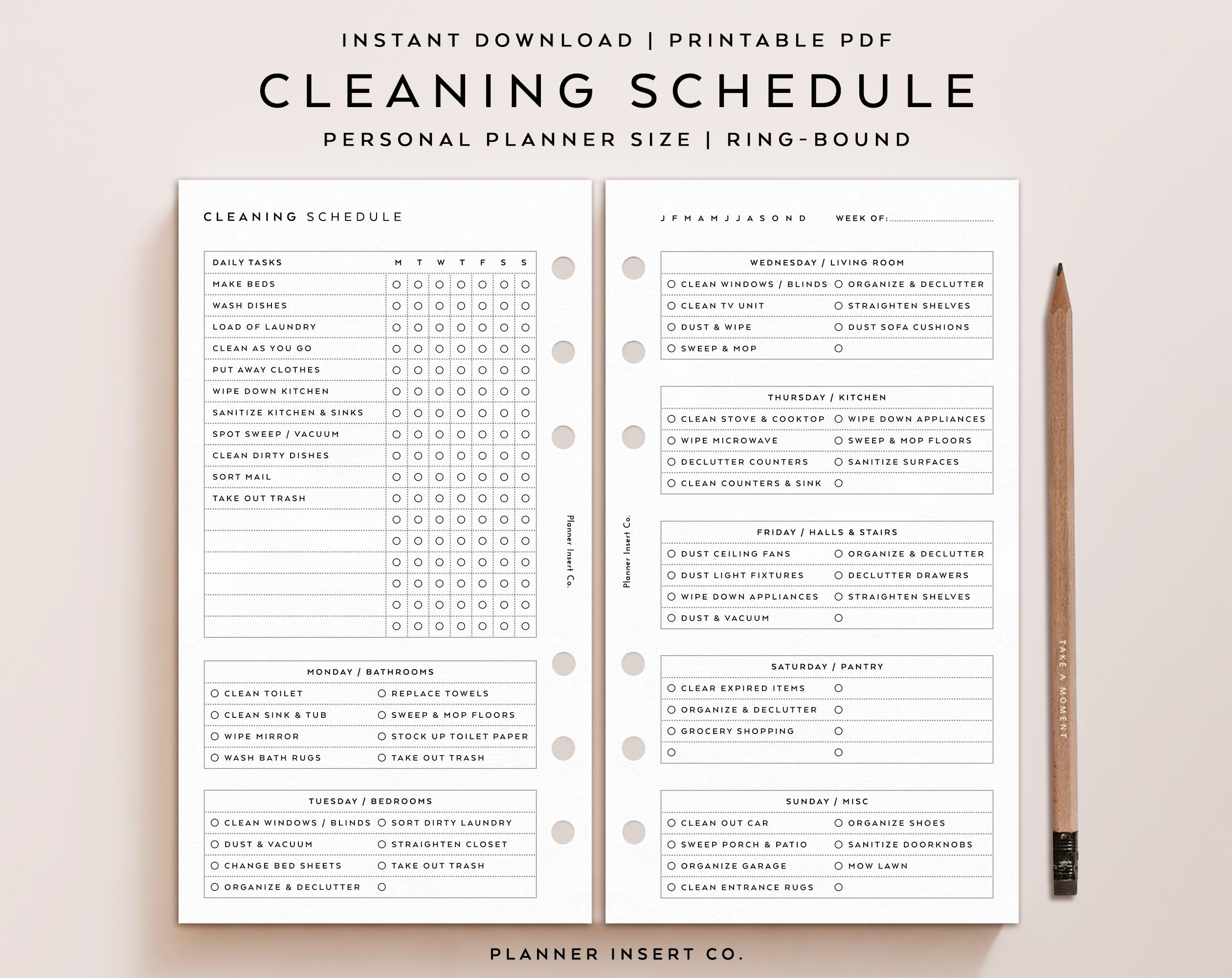 PERSONAL SIZE // Cleaning Schedule Printable Planner Insert / Zone ...