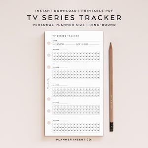 TAMAÑO PERSONAL // Planificador imprimible de seguimiento de series de TV / Seguimiento de programas / Seguimiento de episodios / Registro de programas / Diario de programas / Minimalista