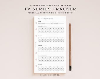 PERSONAL SIZE // TV Series Tracker Printable Planner Insert / Show Tracker / Episode Tracker / Shows Log / Shows Journal / Minimal