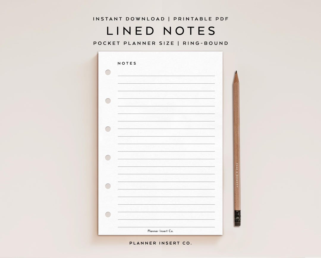 POCKET SIZE // Lined Notes Printable Planner Insert / Notes Page ...
