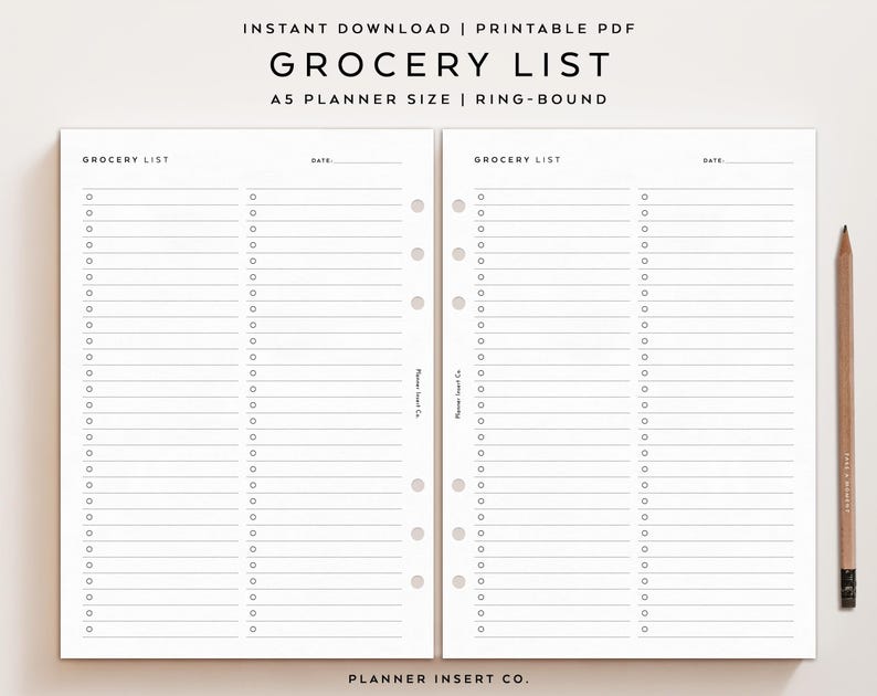 A5 PLANERARE STORLEK // Inköpslista Utskrivbar Planner Insats, Inköpslista Planner, Matinköpslista, Måltidsförberedelseplanerare, Kost Hälsa Fitness bild 3