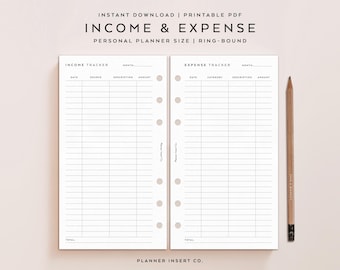 PERSONAL SIZE // Income & Expense Tracker Printable Planner Insert, Monthly Budget, Income Tracker, Expense Tracker, Income Expense Log PDF