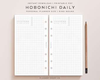 PERSONAL SIZE // Hobonichi Daily Planner Insert Printable / Minimal / Grid / Daily Insert / Undated Day Planner / Daily Plan Schedule Agenda