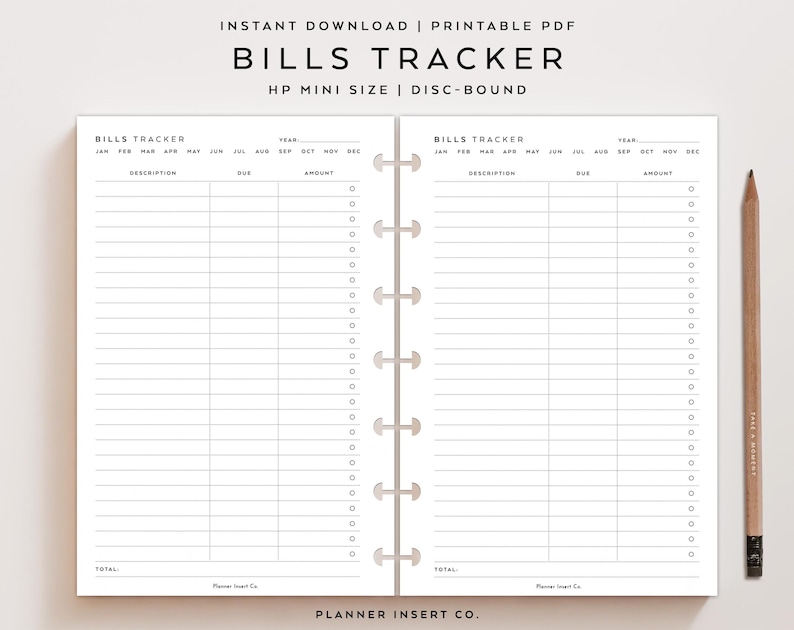 HP MINI SIZE // Bills Tracker Planner Insert Printable / Monthly Bill ...