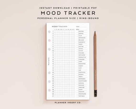 PERSONAL SIZE // Mood Tracker Printable Planner Insert, Year In Pixels, Mood Swings, Mood Chart Log Journal, Mood Tracking, Wellness Planner