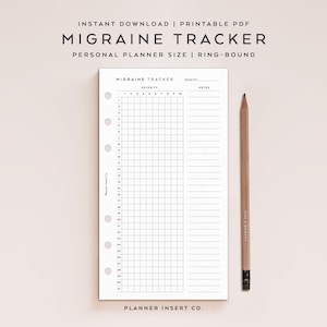 PERSONAL SIZE // Migraine Tracker Printable Planner Insert, Headache Pain Tracker, Monthly Migraine Severity Journal, Migraine Log, Minimal