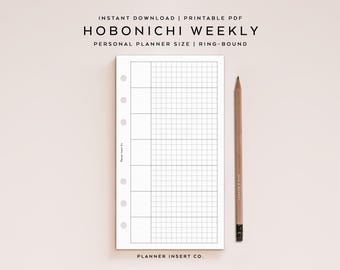 PERSONAL SIZE // Hobonichi Weeks Weekly Planner Insert Printable, Undated Week Planner, Weekly Insert, Hobo Weekly Schedule, Minimal, Grid