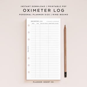 パーソナルサイズ // 酸素濃度計トラッカー印刷可能プランナーインサート、酸素トラッカー、飽和度ジャーナル、脈拍ログ、酸素記録、酸素レベルログ