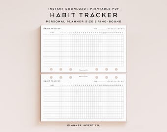 PERSONAL SIZE // Monthly Habit Tracker Printable Planner Insert  / Fitness Goal Tracker / 30 Day Habit Challenge / Routine Tracker Checklist