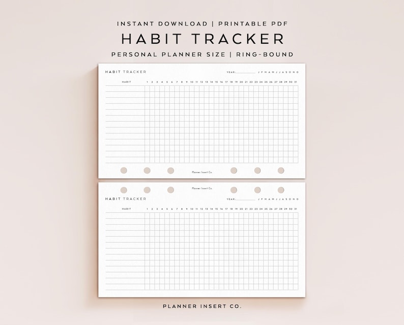 PERSONAL SIZE // Monthly Habit Tracker Printable Planner Insert ...
