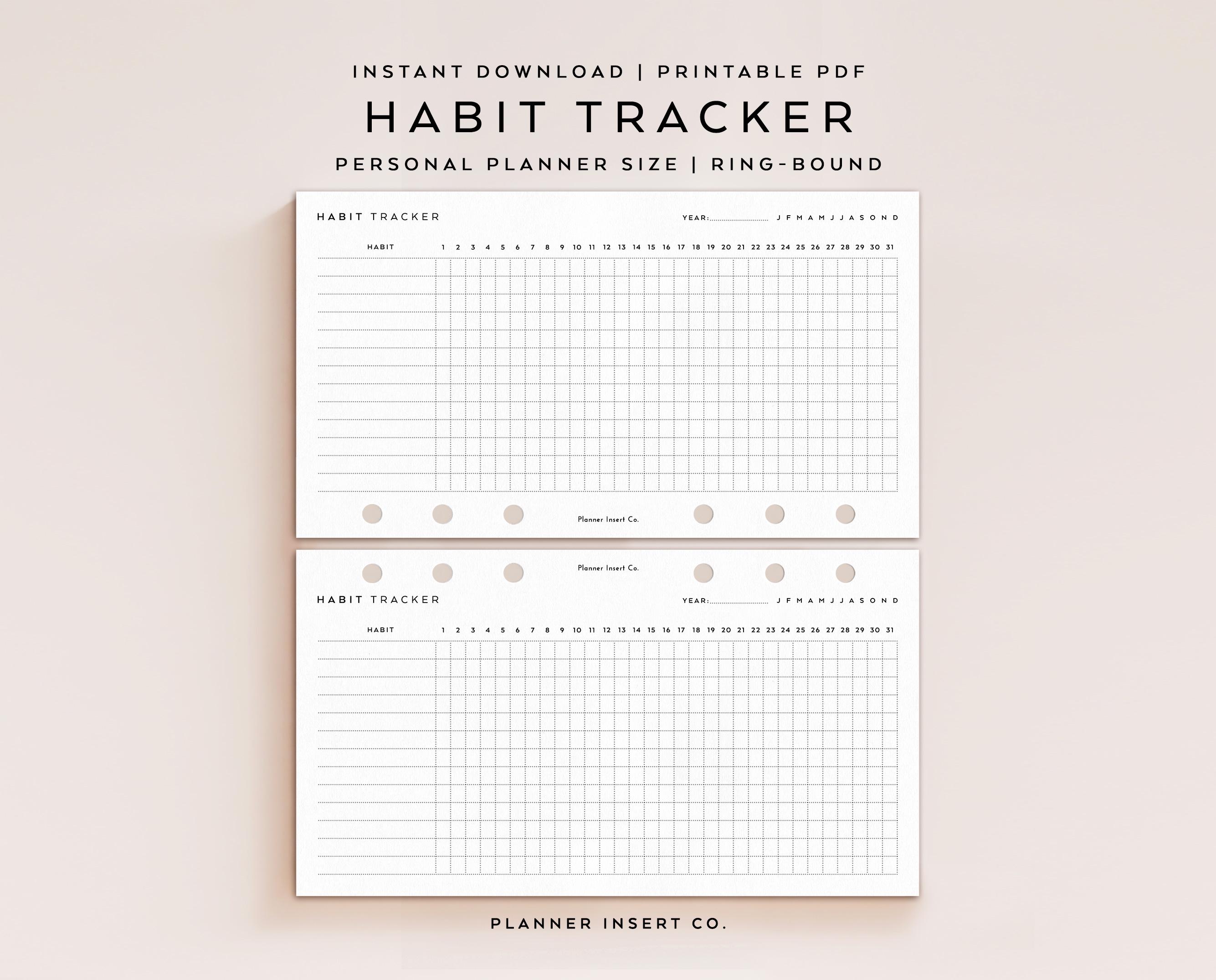PERSONAL SIZE // Monthly Habit Tracker Printable Planner Insert ...