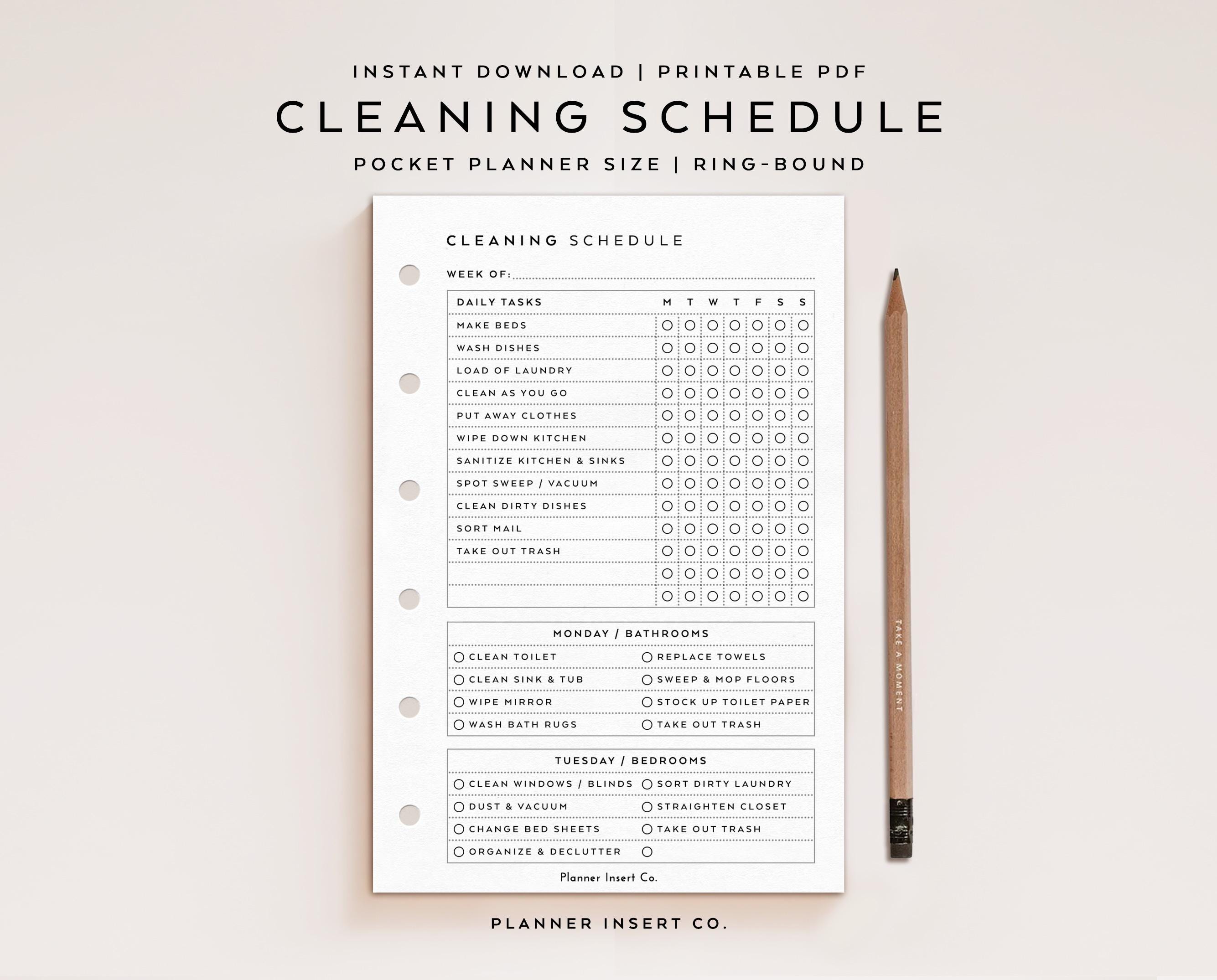 POCKET SIZE // Cleaning Schedule Printable Planner Insert / Zone ...