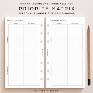 PERSONAL SIZE Priority Matrix Printable Insert / Decision Matrix / Eisenhower Matrix / Priorities Planner / Minimal / Priorities Matrix