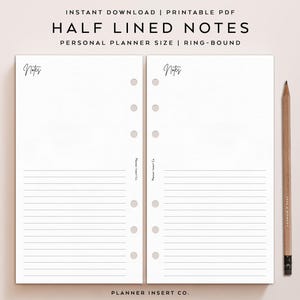TAMANHO PESSOAL // Planilha de anotações semi-alinhada para impressão, Planilha para anotações, Papel para escrever, Minimalista, Modelo de planner para anotações