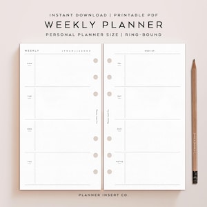 PERSONAL SIZE // Undated Week Planner Printable Insert / Week on 2 Pages / Weekly Horizontal / Minimal Week Schedule Overview Layout / WO2P