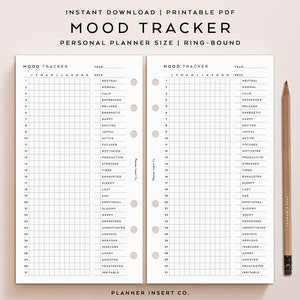 PERSOONLIJKE GROOTTE // Mood Tracker afdrukbare planner invoegen, jaar in pixels, stemmingswisselingen, stemmingswisselingen, stemmingsgrafiek logboek, stemmingstracking, wellnessplanner
