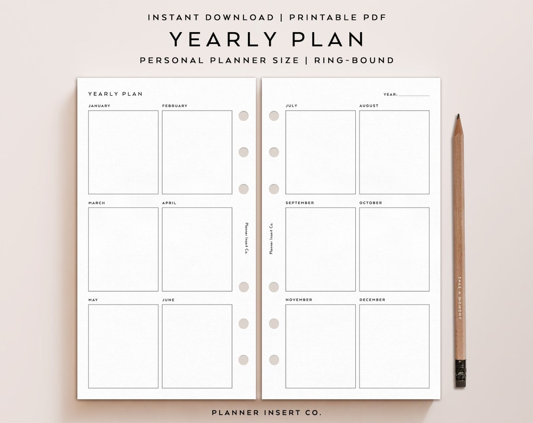 PERSONAL SIZE // Yearly Plan Printable Inserts, Year at a Glance ...
