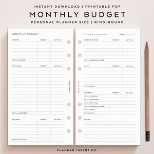 PERSONAL SIZE // Monthly Budget Overview Planner Insert Printable, Paycheck Budget, Income Spending Expenses Payments Bills, Minimal