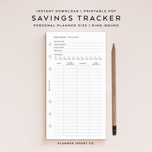 PERSONAL SIZE // Savings Tracker Planner Insert Printable, Savings Log, Financial Planning, Money Saving Budget Planner Insert PDF / Minimal
