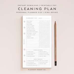PERSONAL SIZE // Cleaning Schedule Printable Planner Insert / Cleaning Plan Zone Cleaning Checklist Home Management Weekly Chores / Minimal