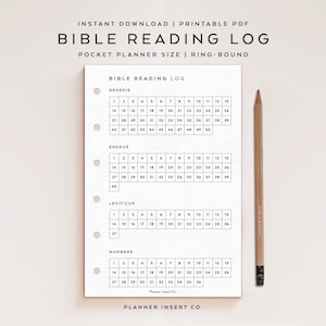 POCKET SIZE // Bible Reading Tracker Planner Insert Printable / Bible Study Chapters Log / Scripture Journal / Pocket Rings / Minimal