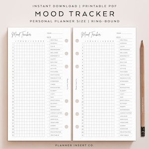 PERSOONLIJKE GROOTTE // Mood Tracker afdrukbare planner invoegen, stemmingswisselingen, stemmingsgrafiek logboek, logboek, stemmingstracking, zelfzorg- en wellnessplanner