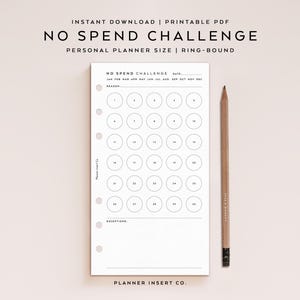 TAMAÑO PERSONAL // Planificador imprimible del desafío de 30 días sin gastos, desafío de ahorro de dinero, seguimiento de no gastar, planificador de presupuesto, minimalista
