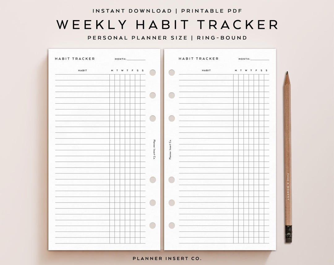 PERSONAL SIZE // Weekly Habit Tracker Printable Planner Insert / Goals ...