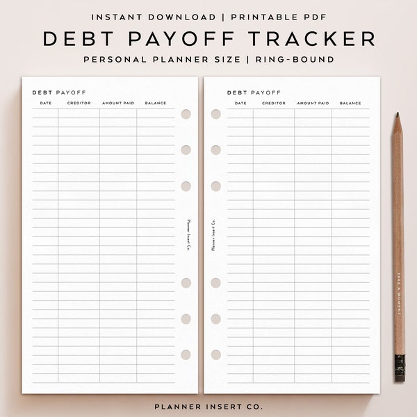 TAILLE PERSONNELLE//encart imprimable de suivi du remboursement de la dette, plan de paiement de la dette, suivi du journal des remboursements de la dette, boule de neige de la dette, planificateur de budget