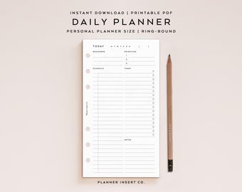 PERSONAL SIZE // Undated Daily Planner Insert Printable / Day Planner / Personal Rings Planner Insert / Daily Plan Schedule Agenda / Minimal