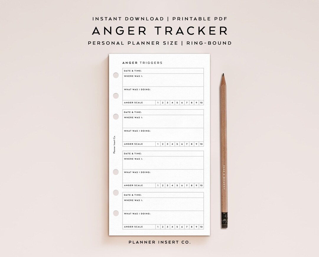 PERSONAL SIZE // Anger Triggers Tracker Journal Printable Planner ...