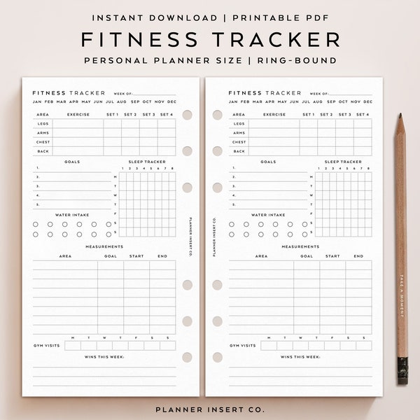 PERSONAL SIZE // Fitness Tracker Printable Planner Insert / Fitness Workout Planner / Wellness Plan Journal / Gym Workout Tracking Planner