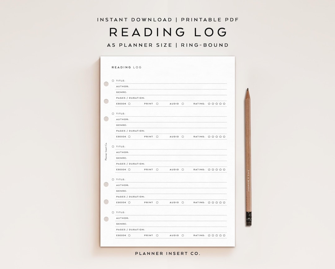 A5 PLANNER SIZE // Reading Log Printable Planner Insert / Audiobook ...
