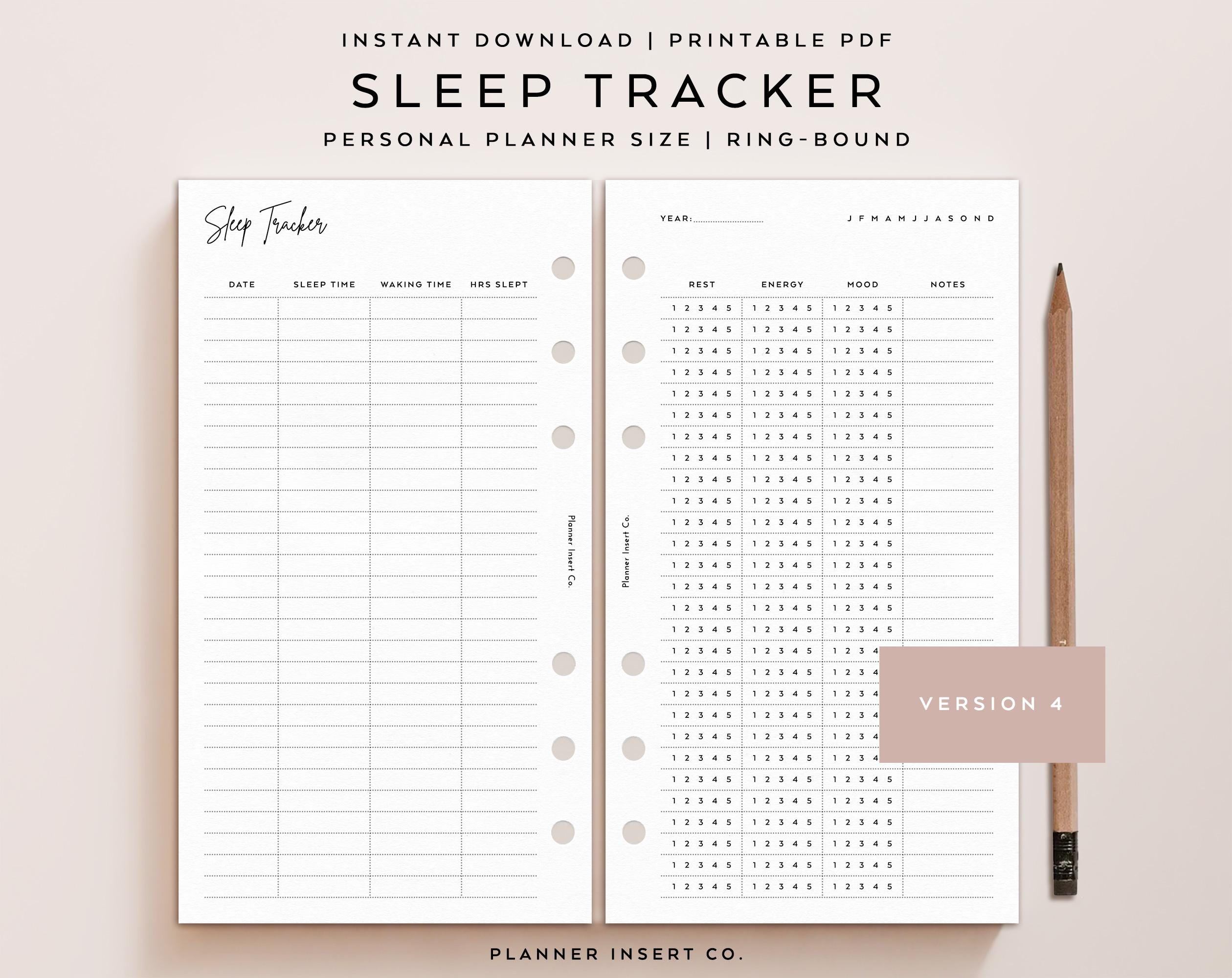 PERSONAL SIZE // Sleep Tracker Printable Planner Insert, Monthly Sleep ...