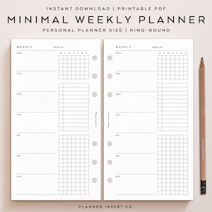 PERSONAL SIZE // Undated Weekly Planner Printable Insert / Weekly Horizontal / Week At A Glance Overview Schedule Layout / WO1P / Minimal